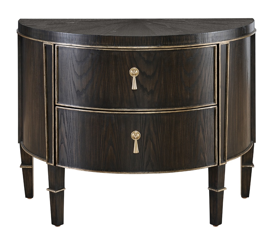 Solstice&nbsp;Nightstand shown with:Twilight&nbsp;finish with&nbsp;Aged&nbsp;Medici&nbsp;finish trimPendant pull in Medici Nickel finish
