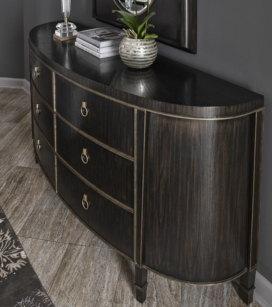 Solstice&nbsp;Dresser shown with:Twilight&nbsp;finish with&nbsp;Aged&nbsp;Medici&nbsp;finish trimRing&nbsp;pull in Medici Nickel finish