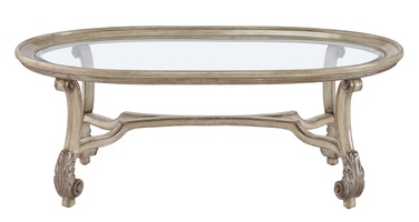 San Marino Cocktail&nbsp;Table&nbsp;shown with:Dapple&nbsp;finishAged Silver&nbsp;finish trimInset clear glass top with beveled edge