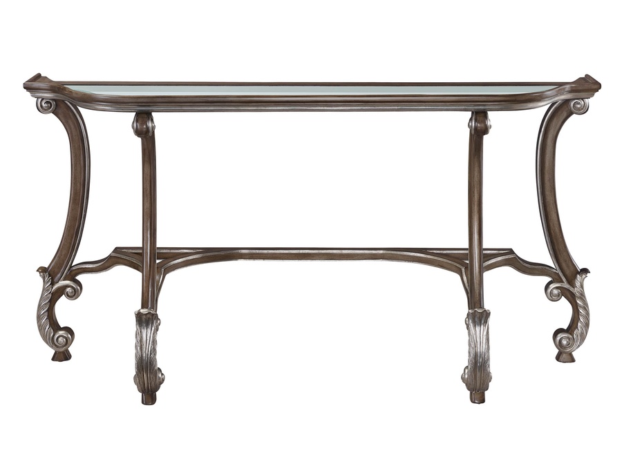 San Marino Console&nbsp;shown with:Latte&nbsp;finishVersailles&nbsp;finish trimInset clear glass top with beveled edge