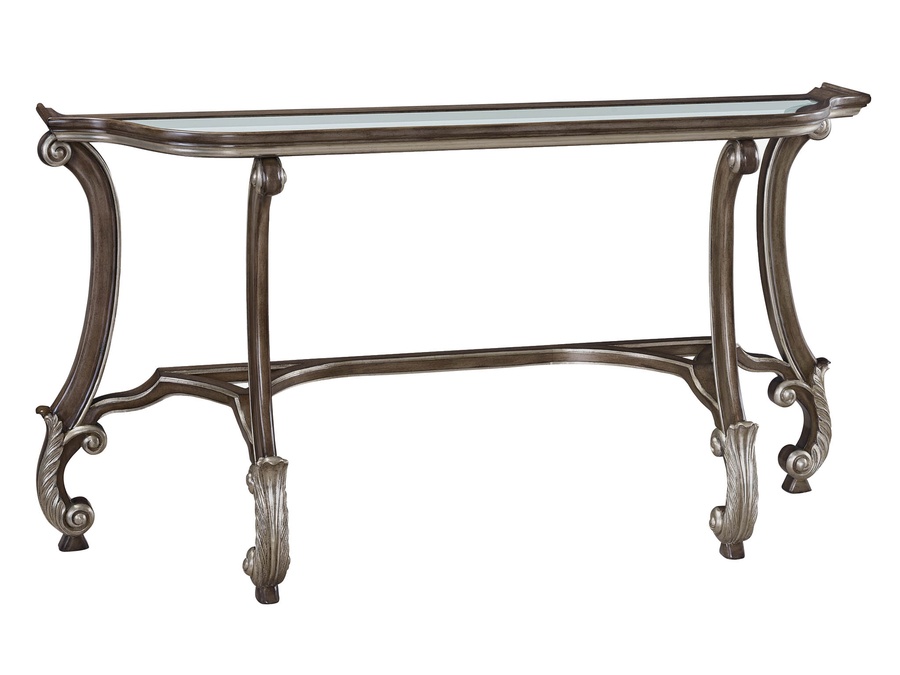 San Marino Console&nbsp;shown with:Latte&nbsp;finishVersailles&nbsp;finish trimInset clear glass top with beveled edge