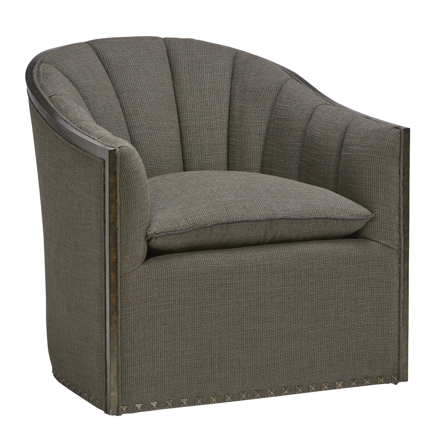 Soho&nbsp;Chair&nbsp;shown with:Channeled BackAged Metal finishQuad Antique Brass nailhead frame trim at base