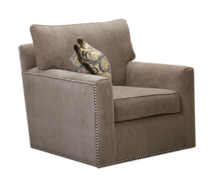 Santa Barbara Chair&nbsp;shown with:Knife Edge Back PillowBoxed T-Seat CushionTrack&nbsp;ArmTransitional&nbsp;legs&nbsp;in Sumatra finishSilver nailhead frame trim