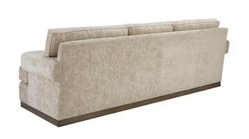 Santa Barbara Sofa (Fitted Back) shown with:(3) Seat CushionsGreek Key&nbsp;ArmPlinth base&nbsp;in&nbsp;Latte&nbsp;finishFrench Natural nailhead frame trim(2) Optional additional pillows