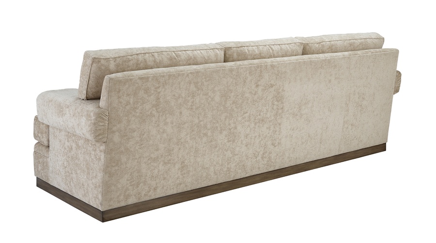 Santa Barbara Sofa (Fitted Back) shown with:(3) Seat CushionsGreek Key&nbsp;ArmPlinth base&nbsp;in&nbsp;Latte finishFrench Natural nailhead frame trim(2) Optional additional pillows
