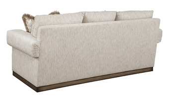 Santa Barbara Sofa (Fitted Back) shown with:Boxed benchGreek Key&nbsp;ArmPlinth base in Bronzed Silver finishPewter nailhead frame trim(2) Optional additional pillows
