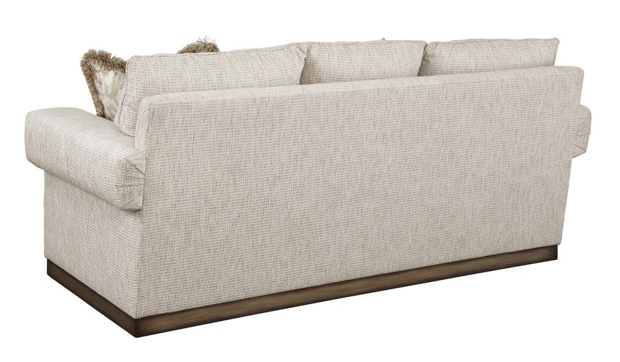 Santa Barbara Sofa (Fitted Back) shown with:Boxed benchGreek Key&nbsp;ArmPlinth base in Bronzed Silver finishPewter nailhead frame trim(2) Optional additional pillows