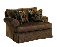 Santa Barbara Chair&nbsp;shown with:Knife Edge Back PillowBoxed&nbsp;T-seat cushionLawson ArmWaterfall skirt with built-in sides and back