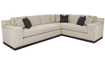 Santa Barbara Sectional shown with:STB53, STB73Contemporary Track ArmBoxed straight cushionFitted boxed pillowsPlinth base in Bombay finishGunmetal&nbsp;nailhead frame trim