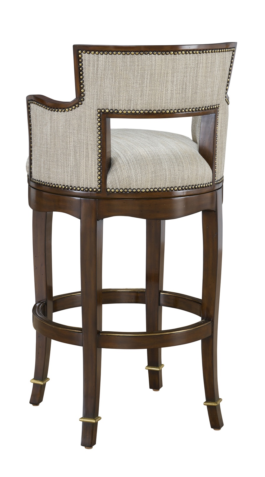 Tango Barstool shown with:Briar&nbsp;finish with&nbsp;Cashmere&nbsp;Gold finish trimAntique Brass&nbsp;nailhead frame trimAntique Brass&nbsp;footrest
