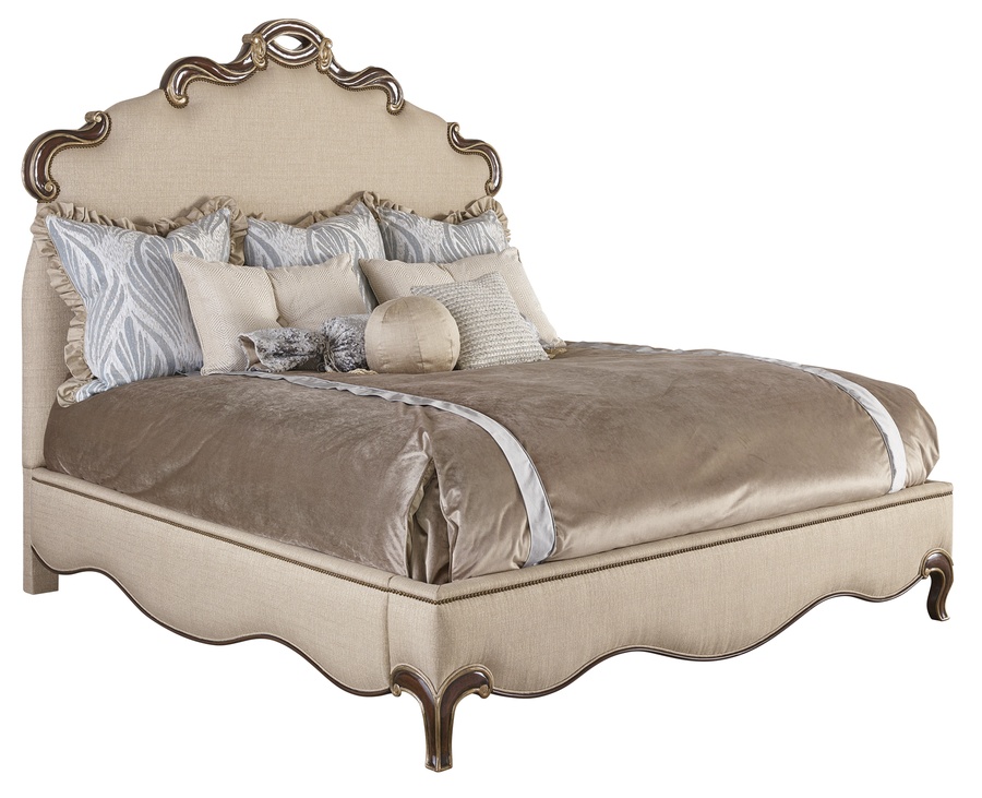 Versailles Bed&nbsp;shown with:Briar&nbsp;finish with&nbsp;Aged Medici&nbsp;Leaf finish trimFrench Natural nailhead trim