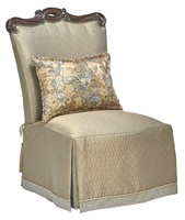 Versailles Chair shown with:Tight&nbsp;seatWaterfall skirt with dressmaker back and Button Golden Jewel detailHavana finish with Burnished Silver leaf finish trimTassel ties