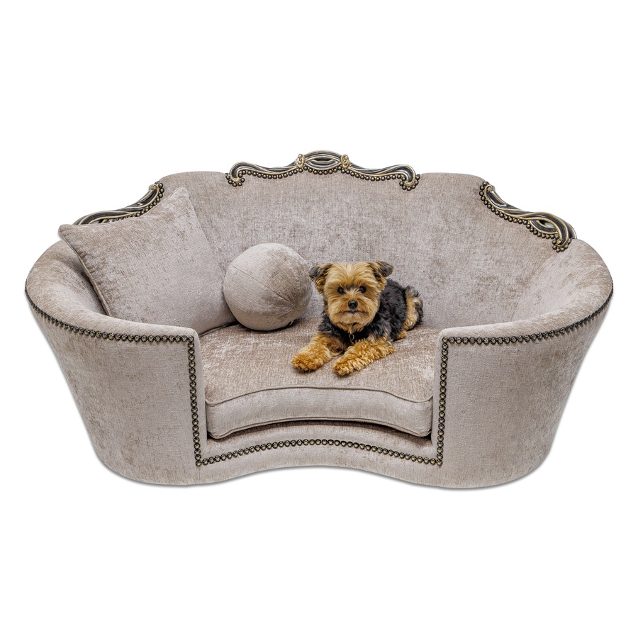 
Versailles Pet Sofa shown with:Boxed bench seatBuilt to the floor baseEbony&nbsp;finish with&nbsp;Versailles leaf finish trimBronze&nbsp;Star nailhead frame trim


Includes&nbsp;two pillows:(1) 16"&nbsp;sq. Knife Edge Pillow(1) 9" Ball Pillow

