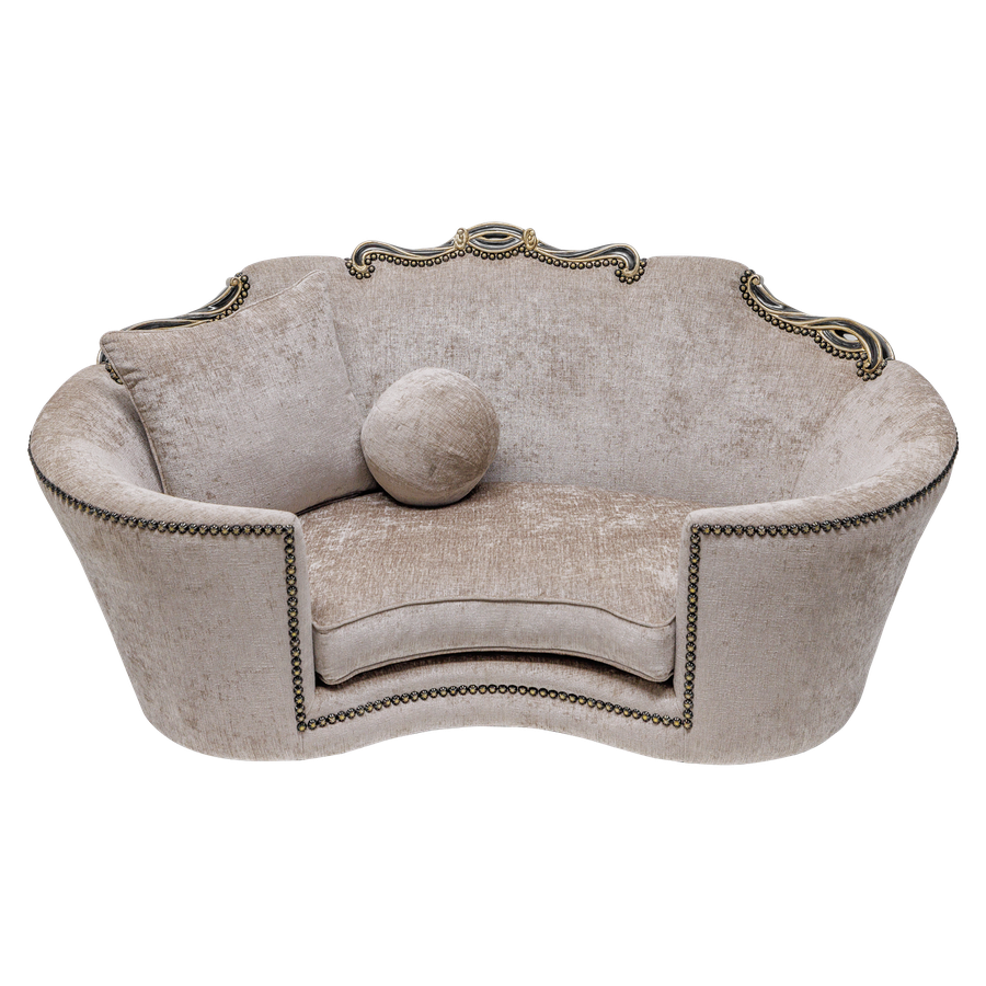 
Versailles Pet Sofa shown with:Boxed bench seatBuilt to the floor baseEbony&nbsp;finish with&nbsp;Versailles leaf finish trimBronze&nbsp;Star nailhead frame trim


Includes&nbsp;two pillows:(1) 16"&nbsp;sq. Knife Edge Pillow(1) 9" Ball Pillow
