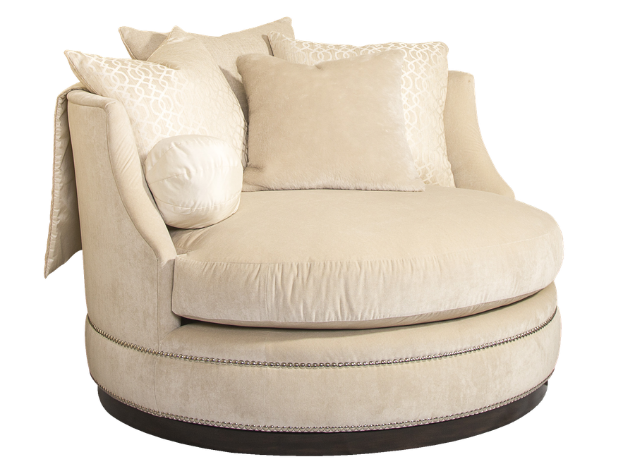 Waverly&nbsp;Chair and A Half shown with: Boxed seat cushionBuilt-to-the-floor with plinth base in Bombay finish Silver nailhead frame trim
