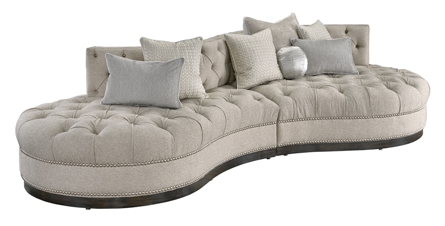 Zen&nbsp;Sectional shown with:Button tufted seat and backBuilt-to-the-floor with wood plinth base in Bombay finishMerengue nailhead frame trim