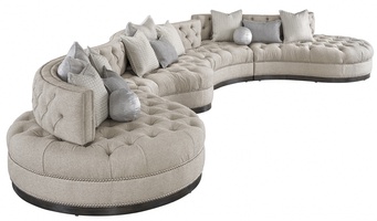 Zen&nbsp;Sectional shown with:Button tufted seat and backBuilt-to-the-floor with wood plinth base in Bombay finishMerengue nailhead frame trim