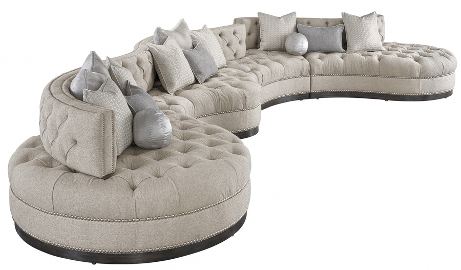 Zen&nbsp;Sectional shown with:Button tufted seat and backBuilt-to-the-floor with wood plinth base in Bombay finishMerengue nailhead frame trim