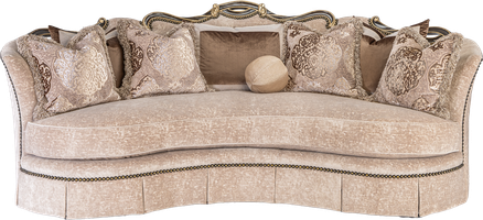 Versailles Sofa shown with:Boxed bench seatDeep skirt with built-in sides and back and decorative button detailDark Bay&nbsp;finish with Versailles leaf finish trimSilver Star nailhead frame trim
Includes&nbsp;eight pillows:(1) 26" x 32" Knife Edge Pillow(2) 26"&nbsp;sq. Knife Edge Pillows(2) 24"&nbsp;sq. Knife Edge Pillows(2) 22"&nbsp;sq. Knife Edge Pillows(1) 10" Ball Pillow
